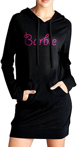 QTHOO Women's Long Sleeve Barbie Text Long Pullover Hooded Sweatshirt With Pocket