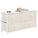 mDesign Extra Wide Dresser Storage Tower - Sturdy Steel Frame, Wood Top, Easy Pull Fabric Bins - Organizer Unit for Bedroom, Hallway, Entryway, Closets - Textured Print - 5 Drawers - Cream/White