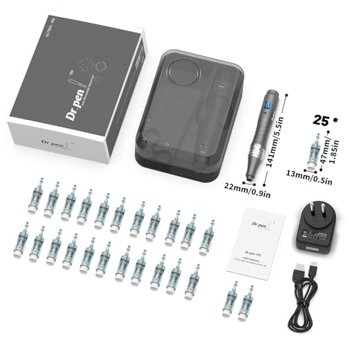 Dr. Pen M8 Professional Cordless Microneedling Pen with 25 Replacement Cartridges, 6 Speeds and LED Display, Dermapen for Hair Growth, Face, Body and Skin Care
