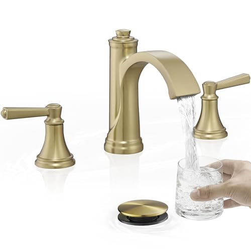 Brass Bathroom Waterfall Faucet, 4-16 Inch Brushed Gold Bathroom Faucet Widespread Bathroom