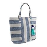 DII Boho Stripe Beach Bag 16x20x7 Shoulder Travel Tote Blue, Boho Stripe Blue