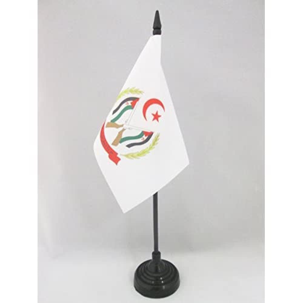AZ FLAG - Coat of arms Polisario Front of Sahrawi Table Flag 4'' x 6'' - Frente Polisario Office Mini Banner 100% Polyester 15 x 10 cm - Mini Desk Flag with 10'' Pole and Black Plastic Base
