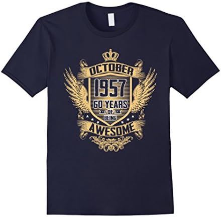 Mens October 1957 Shirt, 60 Years of Being Awesome T-shirt Large Navy