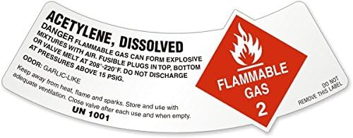 Acetylene, Dissolved - Danger Flammable, Vinyl Labels (Unlaminated), 25 Labels / Pack, 5.25" x 2"