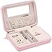 JL LELADY JEWELRY Small Jewelry Box Travel Jewelry Case Portable Faux Leather Jewelry Boxes Ring Box Earring Holder with Mirror for Women Girls (Pink)