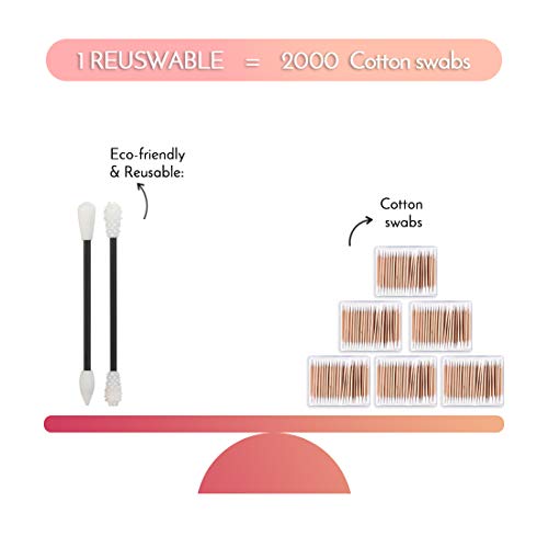 Lionvison 2 Boxes Reusable Cotton Swab, Portable Soft Double Sided Ear Cleaning Silicone Swabs Makeup, Eco Friendly Safe Washable Travel Cosmetic Makeup Cotton Buds with Case