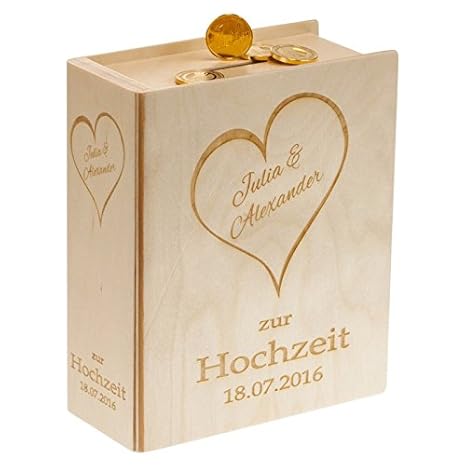 Geschenke 24: Schönes Sparbuch zur Hochzeit mit personalisierter Gravur (Natur - Herzen) - originelles Geldgeschenk & Hochzei