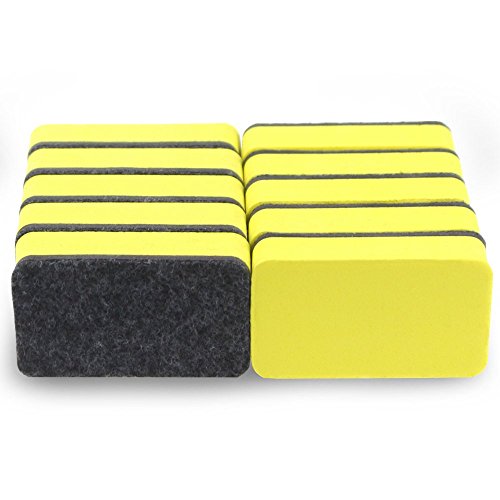 12 Pack of Magnetic Whiteboard Eraser,Bright Yellow Dry Erasers for Cleaning Dry Erase Pens and Markers Off White Boards for Classroom,School,Office,Home and Kids,2 4/5 x 1 3/5 Inches