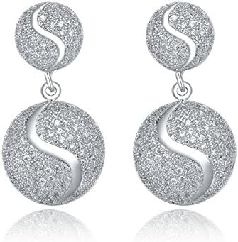 Sterling Silver Round Double Ball CZ Paved Cubix Zirconia Drop Dangle Earrings for Women
