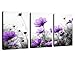 Flowers Wall Art Canvas Pictures Purple Wildflowers Black and White Background 3 Piece Canvas Art Blossom Contemporary Artwork for Home Decoration Office Kitchen Wall Decor 12