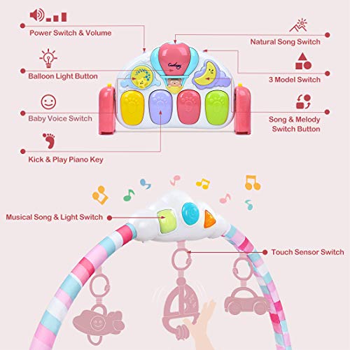 Forstart Kick and Play Piano Gym Large Activity Play Mat for Baby Sit Lay Down Infant Tummy Time Sensory Development Educational Playtime Pink - Thumbnail 2