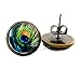 Peacock Feather Bronze Stud Earrings Post