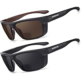 Missfive 2 Pack Premium Bifocal Reading Sunglasses for Men Lightweight TR90 Frame Wrap Sports Sun Reader, UV Protection, Fishing/Driving, 1.5x