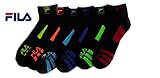 Fila Mens 6-Pack Men's Sport Quarter Socks, Black, Shoe sizes 6-12.5