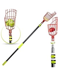 Púa para árbol de frutas de Mesa con barra telescópica y cesta giratoria, cabezal rojo, herramienta de extensión de aluminio ligero de 13.0 in para meter manzanas naranjas y todas las frutas.