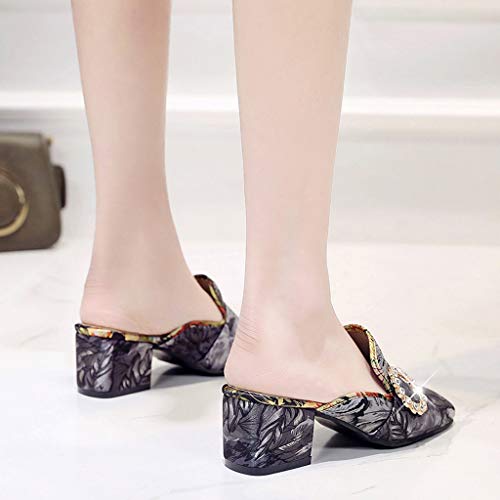 Women Sandals, ❤️ FAPIZI Retro Floral Print Closed Toe Shoes Thick with Mid Heel Home Casual Wild Shoes Sandals Gray - Thumbnail 2