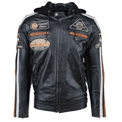 URBAN 5884 Motorcycle Jacket Mens Leather Mens Lambskin Jacket Packable Protectors for Back, Shoulders and Elbows