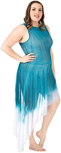Watercolour Adult Plus Size Painted Asymmetrical Side Drape Tank Lyrical Dress,WC233PRSSB2X,Rose/Stone Blue,2X