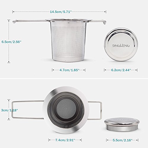 DINGHENG Teesieb Teefilter und Deckel/Abtropfschale,Rostfreies 304 Edelstahl Tee-Sieb für losen Tee,Premium Sieb,Faltbare – Bild 5