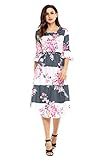 Annflat Women's Summer Floral Print Bell Sleeve Casual Midi Dress S-XXL