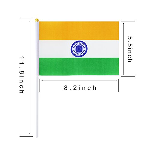 India Stick Flag,TSMD 50 Pack Hand Held Small Indian National Flags On Stick,International World Country Stick Flags Banners,Party Decorations For Olympics,Sports Clubs,Festival Events Celebration
