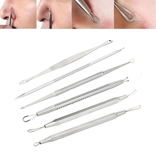 Putars 6PCS Portable Multifunction Stainless Steel Blackhead Facial Acne Spot Pimple Remover Extractor Tool Silver