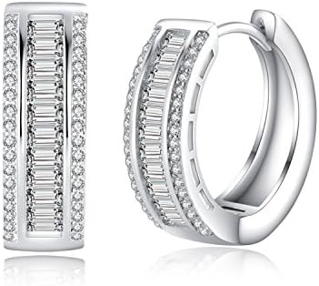 Hoop Earrings Hypoallergenic 18K White Gold Plating CZ Rounded Huggie Piercing Earrings for Women Girls 0.81" Diameter