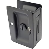 QCAA Premium Quality Solid Brass Rectangular Pocket Sliding Door Pull, Privacy Lock, 3-1/4''X2-1/4'', Matte Black, 1 Pack, Made in Taiwan