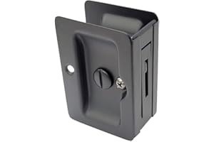 QCAA Premium Quality Solid Brass Rectangular Pocket Sliding Door Pull, Privacy Lock, 3-1/4''X2-1/4'', Matte Black, 1 Pack, Ma