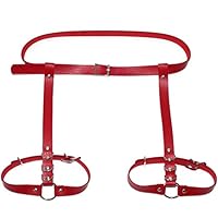 KONVINIT Women Punk Leather Leg Harness Caged Thigh Holster Garters Adjustable Waist Leg Cincher Cage Belt Red