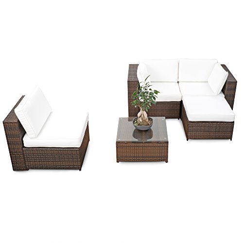 XINRO erweiterbares 15tlg. Balkon Polyrattan Lounge Ecke - braun - Sitzgruppe Garnitur Gartenmöbel Lounge Möbel Set aus Polyrattan - inkl. Lounge Sessel + Ecke + Hocker + Tisch + Kissen – Bild 3