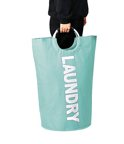 Outdoorfly Large Collapsible Laundry Basket Hamper with Durable Handles Foldable Storage Dirty Clothes Underwear Washing Bag Toys Books Storage Bags for Men & Women (Light Blue)