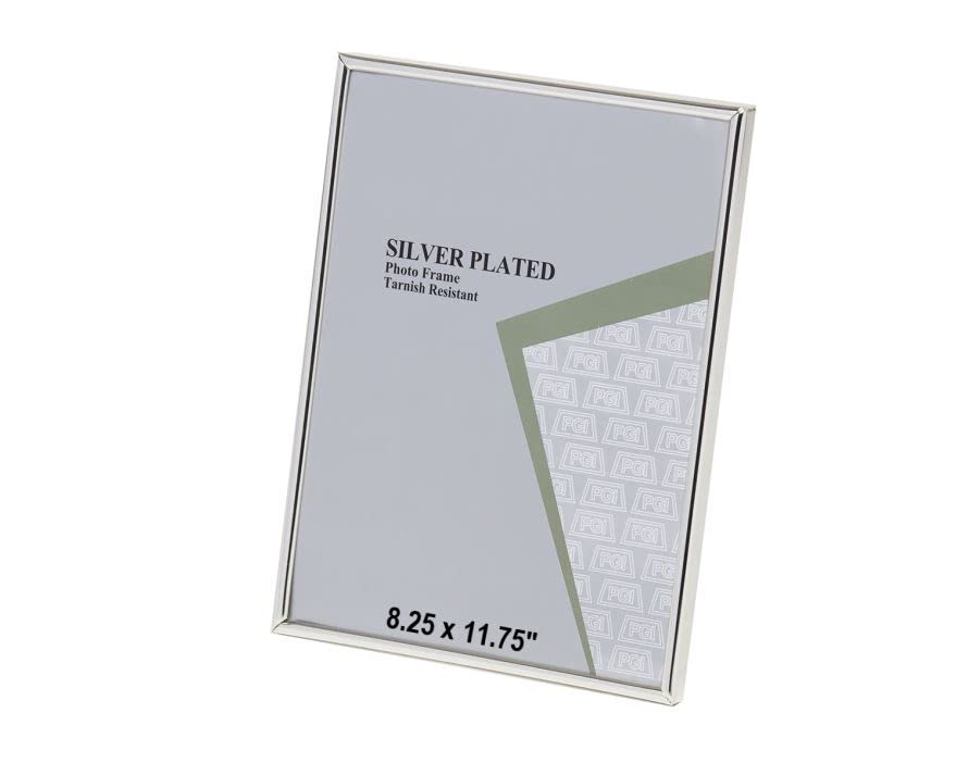 8.25 x 11.75-inch Silver Thin Edge Single Photo Frame Stands/Hangs Both Ways - Velveteen Backing - Tarnish Resistant (8.25 x 11.75-inch)