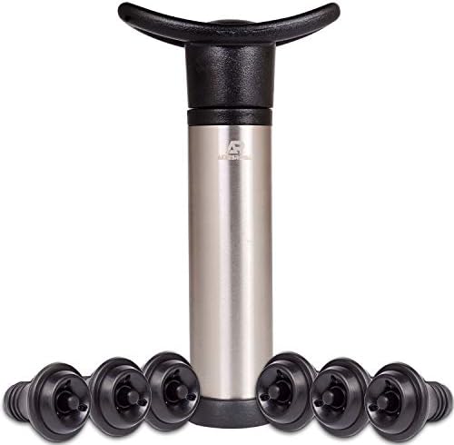 Wine Pump with Valve Wine Stoppers (Silver 6 Stoppers)