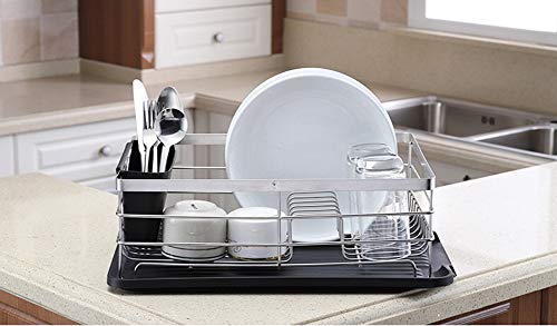 Premium Large Capacity Dish Storage Rack, Sink Dish Drainer Dinnerware Organizer with Drain Board (Silver)