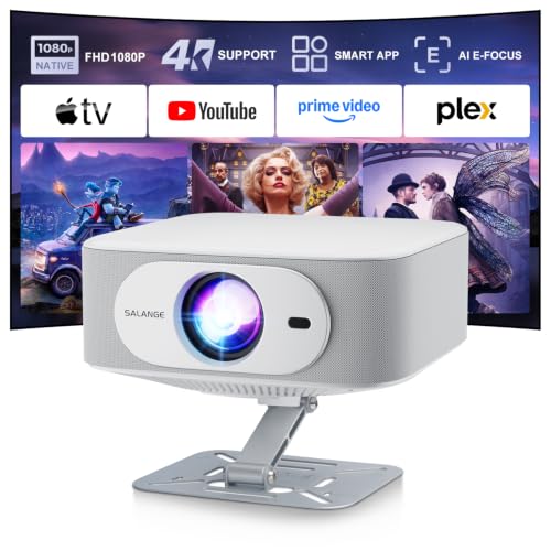Salange 2026 New Smart Projector,Native 1080P 4K Supported Android TV 14 with Built-in Apps,Mini Projector with WiFi6 Dual Bluetooth,Electric Focus & Auto Keystone,Home Theater Projectors for Bedroom