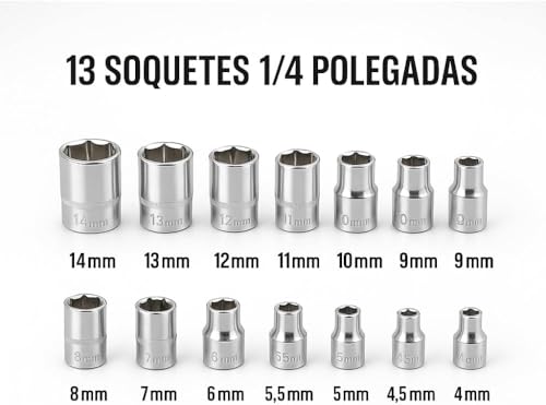 Kit Ferramentas 46 Peças com Catraca, Soquetes Allen Torx 1/4" e Extensão – Maleta Compacta Completa para Uso Profissional Automotivo e Doméstico
