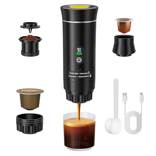 GJCrafts Portable Coffee Maker, 3 in 1 Battery Operated Espresso Machine, Compatible with Capsule and Ground Coffee, RV Gadgets and Camping Gifts (Black)