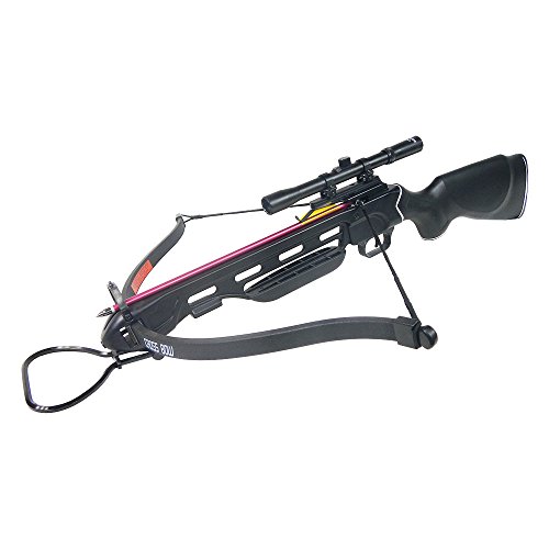 image for 150 lb Black Hunting Crossbow Bow + 4x20 Scope + 7 Arrows/Bolts + Rope