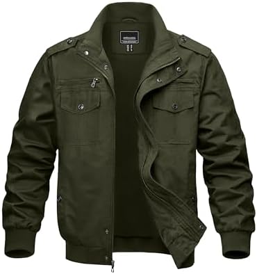 Mens Button Stand Collar Full Zip Jacket Lightweight Solid Color