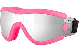 MIOHOU JN Dog Sunglasses UV Protection for Small Breed Dog,Dog Goggles Adjustable Strap for Travel Skiing/Windproof/Anti-Fog/Dustproof (Pink Frame Silver Lens)
