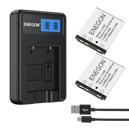 ENEGON NP-45 Replacement Battery (2 Pack) and USB Charger Kit for Nikon EN-EL10,for fujifilm NP-45S/A/B, NP-80,Li-40B,Li-42B, INSTAX Mini 90, FinePix XP140/130/120/90/80/70/60/50,T350,T550,JX500