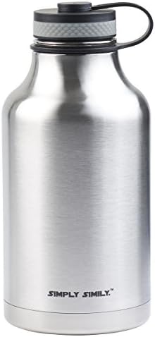 Simply Simily Beer Growler and Stainless Steel Water Bottle - BPA Free - Wide Mouth - Double Wall Vacuum Insulation - 64 oz, Silver