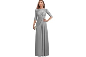 AKLASU Mother of The Bride Dresses Long Chiffon Lace Wedding Guest Dresses for Women Ruched Formal Evening Gown Prom Dress