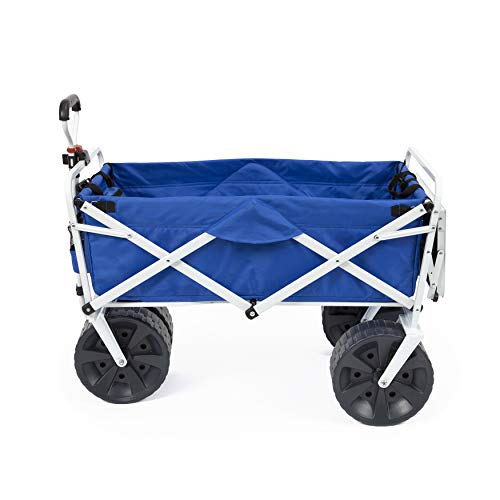 Mac Sports Heavy Duty Collapsible Folding All Terrain Utility Beach Wagon Cart with Side Table and Straps, Blue/Black - Thumbnail 2