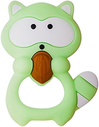 Rozzy Baby Cute Teething toy - 100% Food Grade Silicone - BPA Free - Soothes Sore Infant and Toddler Gums (Green Raccoon)