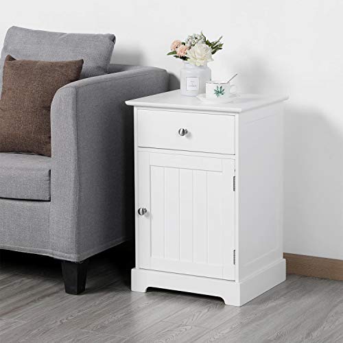YAHEETECH Nightstand End Table with One Drawer and One Door, Wooden Accent Table Sofa Bed Side Storage Cabinet White