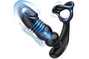 Prostate Massager Thrusting Anal Vibrator - Anal Beads Anal Dildo 7 Modes with Cock Ring Anal Plug Anal Sex Toys P Spot Massa