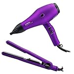 PARWIN BEAUTY Professional Styling Set -Floating Plate Tourmaline Ceramic Flat Iron and 1875W Negative Ion Hair Dryer with Multi-step Switch, Purple