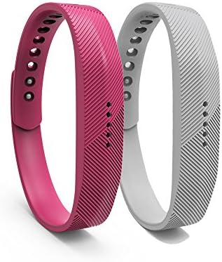 Replacement Bands with Metal Clasps for Fitbit Flex 2/Wireless Activity Bracelet Sport Wristband/Fitbit Flex 2 Bracelet Sport Arm Band - Provided by FengleMa (2pc Rose red&amp;Light grey, L(6.7"-8.1"))